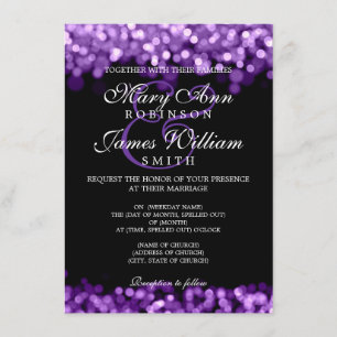 Invitation Élégant Mariage Violet Lumières