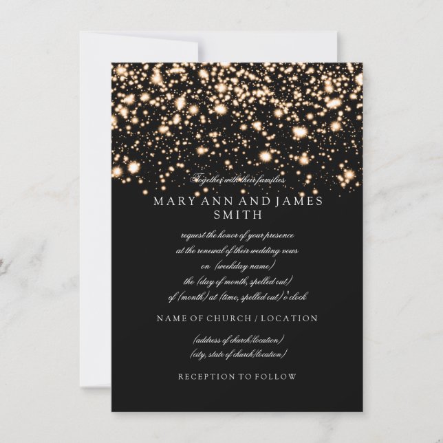 Invitation Elégant Mariage Vow Renouvellement Gold Midnight G (Devant)