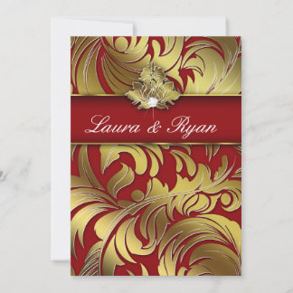 Invitation Élégant Mariage Xmas Diamond Leaf Swirl or rouge