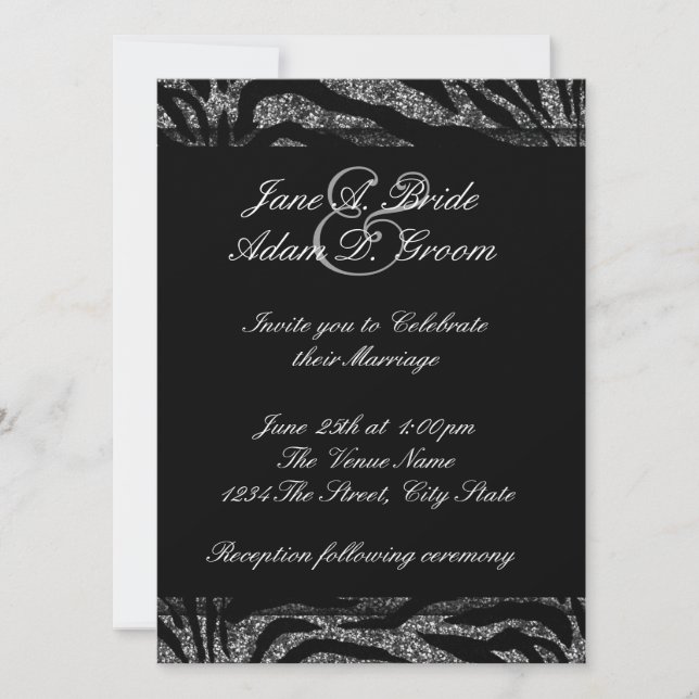 Invitation Élégant Mariage Zèbre noir et blanc (Devant)