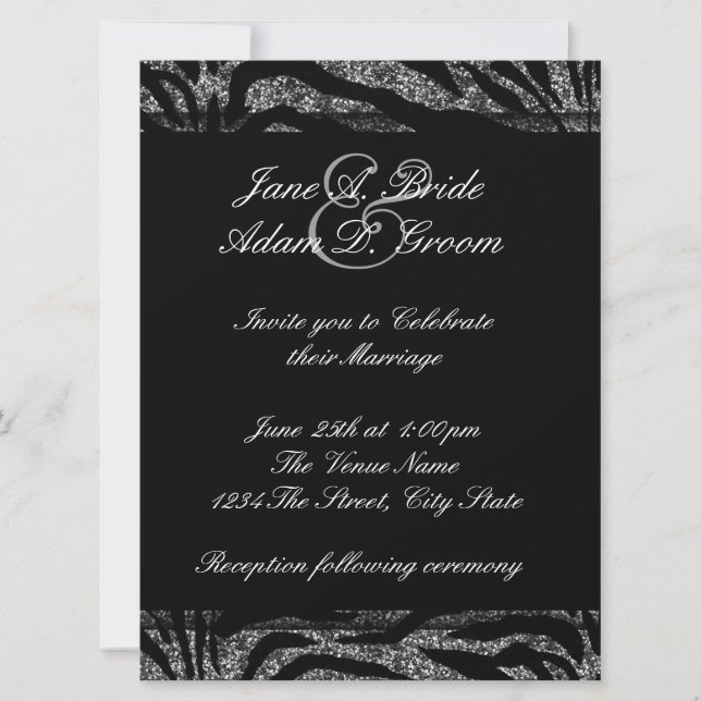 Invitation Élégant Mariage Zèbre noir et blanc (Devant)