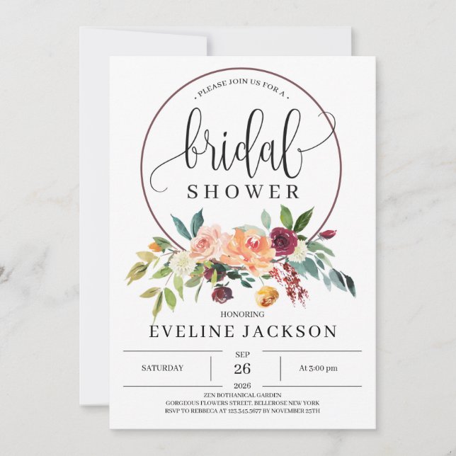 Invitation Elégant marigold automne Bourgogne et fleurs rouss (Devant)