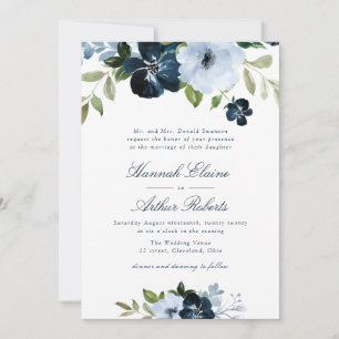 Invitation élégant marine & bleu clair mariage floral