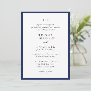 Invitation Élégant Marine bleu Monogramme Mariage moderne