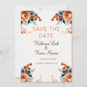 Invitation Elégant Marine Bleu Orange Floral Enregistrer la d