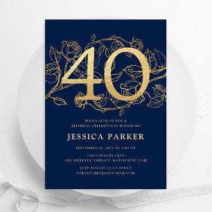 Invitation Elégant Marine Blue Gold 40e anniversaire