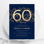 Invitation Elégant Marine Blue Gold 60e anniversaire<br><div class="desc">Elégante invitation de fête de 60e anniversaire marine bleu or 60e. Design féminin moderne et personnalisable avec des accents botaniques rose et de l'or de parties scintillant faux. Carte invitation florale simple parfaite pour une célébration anniversaire élégante. Personnalisez avec vos propres détails. Invitations Zazzle imprimées ou téléchargement instantané modèle imprimable...</div>
