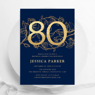 Invitation Elégant Marine Blue Gold 80e anniversaire