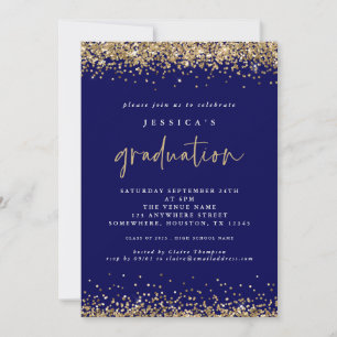 Invitation Elégant Marine Blue Gold Parties scintillant 2024