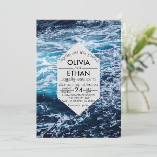 Invitation Elégant Marine Blue Ocean Waves Beach Mariage