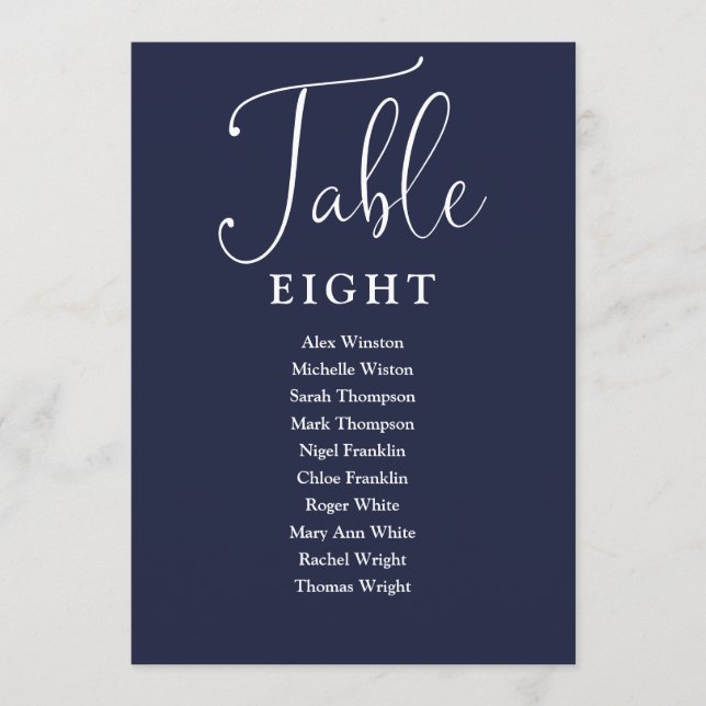 Invitation Élégant Marine Blue Seating Chart Numéro de tablea (Devant)