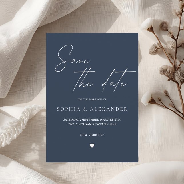 Invitation Elégant Marine Blue Wedding Enregistrer la date (Créateur téléchargé)