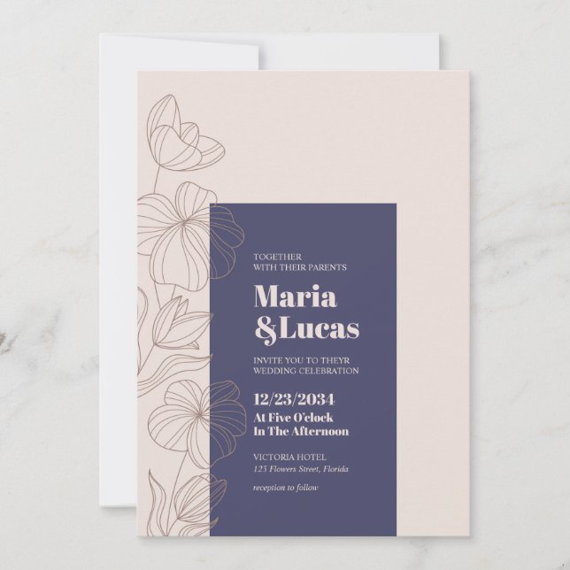 Invitation Elégant marine et ivoire audacieux mariage de typo (Devant)