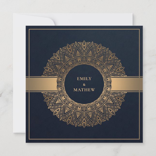 INVITATION ELÉGANT MARINE OR CLASSIQUE ORNATE MANDALA MARIAGE (Dos)
