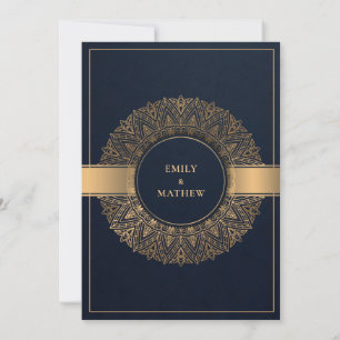 INVITATION ELÉGANT MARINE OR CLASSIQUE ORNATE MANDALA MARIAGE