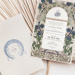 Invitation Elegant Marine Sapphire Cream Mariage islamique<br><div class="desc">Ce luxueux faire-part de mariage Art Nouveau présente un design floral magnifiquement complexe dans des tons riches de bleu, vert et lavande sur un arrière - plan blanc immaculé. Les oeuvres d'art détaillées encadrent les détails du mariage et comprennent une élégante calligraphie arabe, ajoutant une touche unique et culturelle. L'invitation...</div>