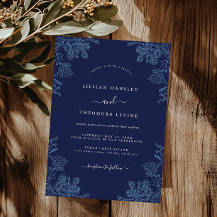 Invitation Elégant Marine Vintage Floral Mariage