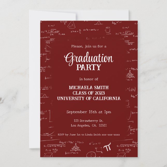 Invitation Elegant Maroon Hand-Lettering Math Graduation (Devant)