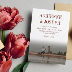 Invitation Élégant Maroon Texte 2 en 1 Mariage photo