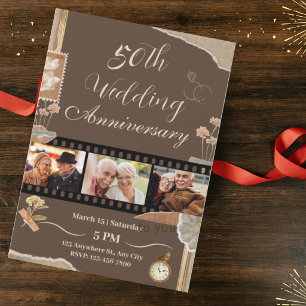 Invitation Élégant Marron Vintage Floral Mariage Anniversaire