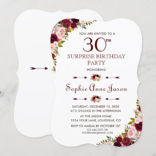 Invitation Elégant Marsala Floral Bourgogne automne 30e anniv