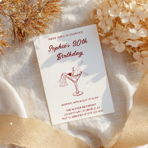 Invitation Élégant Martini Rouge pour les 30 ans d'une Fille 