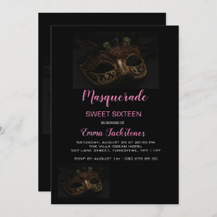 Invitation Elégant Mascarade rose Mascarade thème Sweet sixte