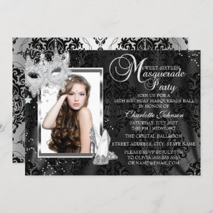 Invitation Elégant Masque talons Masquerade Photo Sweet 16