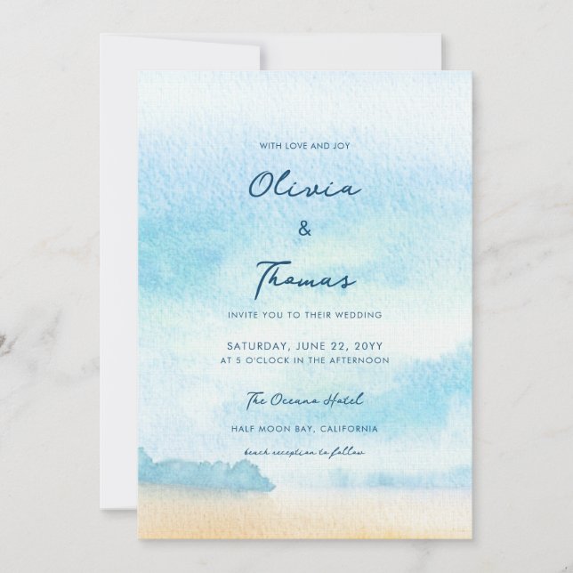 Invitation Elégant matin Ocean Mist bord de mer Plage Mariage (Devant)