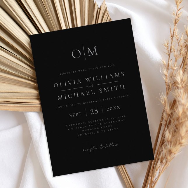 Invitation Élégant Matte noir minimaliste Mariage (Créateur téléchargé)
