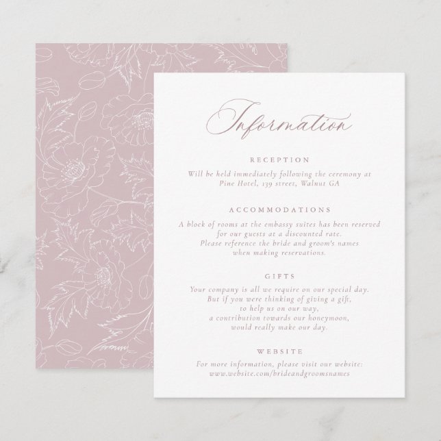 Invitation Elégant Mauve Blush Script Mariage Informations (Devant / Derrière)