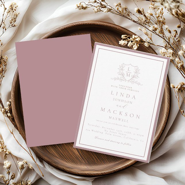 Invitation Elegant Mauve & botanical crest monogram wedding (Créateur téléchargé)