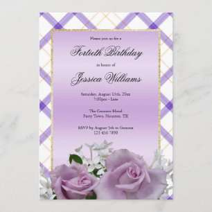 Invitation Elégant Mauve Floral 40e anniversaire