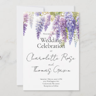 Invitation Elégant mauve magenta aquarelle glyteria floral