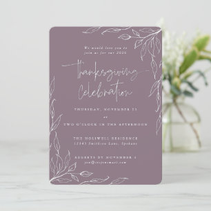 Invitation Elégant Mauve Moderne Feuille Motif Thanksgiving