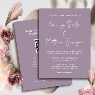 Invitation Elégant Mauve QR Code Tout en un Mariage moderne