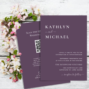 Invitation Elégant Mauve QR Code Tout en un Mariage moderne