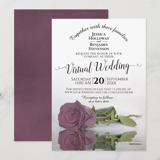 Invitation Elégant Mauve rose reflétant le Rose Mariage virtu (Devant / Derrière)