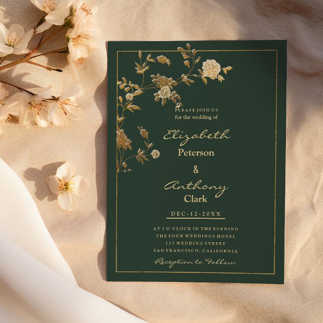 Invitation Elégant mauve vert or fleuri luxe Mariage (Elegant mauve green gold floral luxury Wedding )
