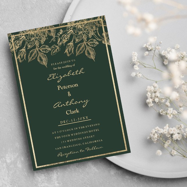 Invitation Elégant mauve vert or luxueux Mariage floral de lu (Elegant mauve green gold luxury floral Wedding Invitation )