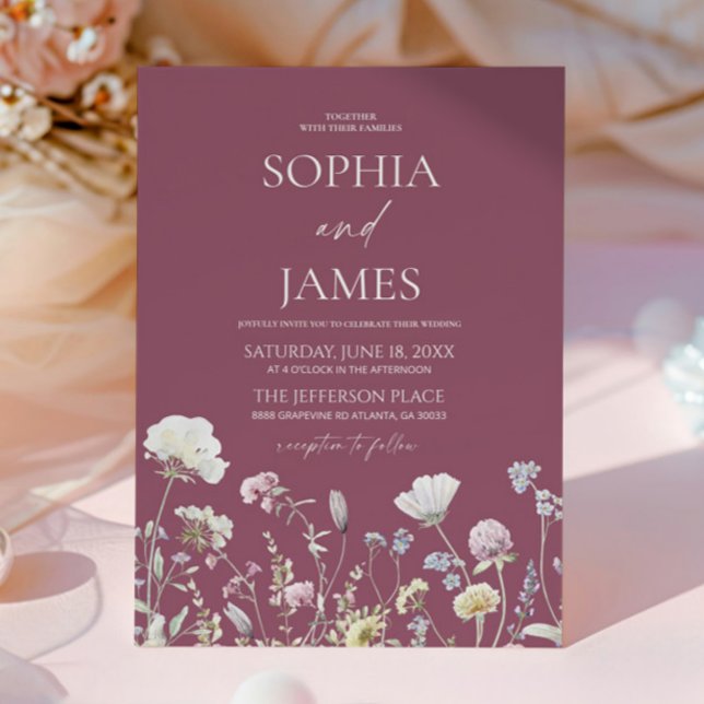 Invitation Elegant Mauve Wildflower Floral Flowers Wedding (Créateur téléchargé)