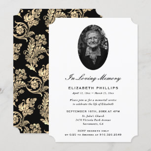 Invitation Élégant Mémorial Photo Black Gold