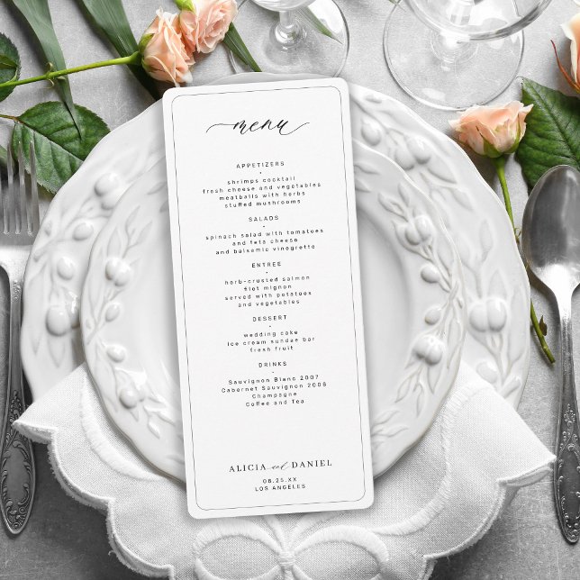 Invitation Élégant menu de mariage imprimable noir et blanc (Créateur téléchargé)