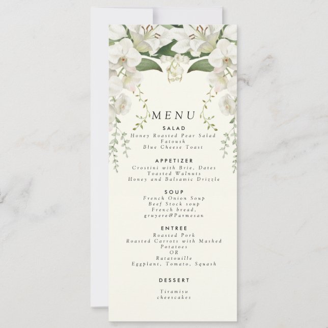Invitation Elégant menu Mariage blanc Lily Floral (Devant)