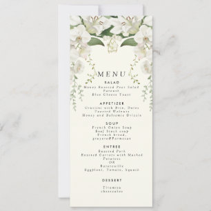 Invitation Elégant menu Mariage blanc Lily Floral