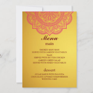 Invitation Élégant menu Mariage indien hindou Gold Pink