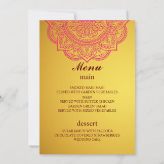 Invitation Élégant menu Mariage indien hindou Gold Pink