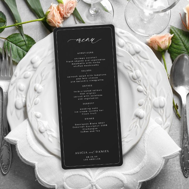 Invitation Élégant menu mariage noir imprimable (Créateur téléchargé)