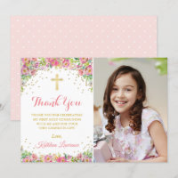 Élégant Merci de communion rose floral