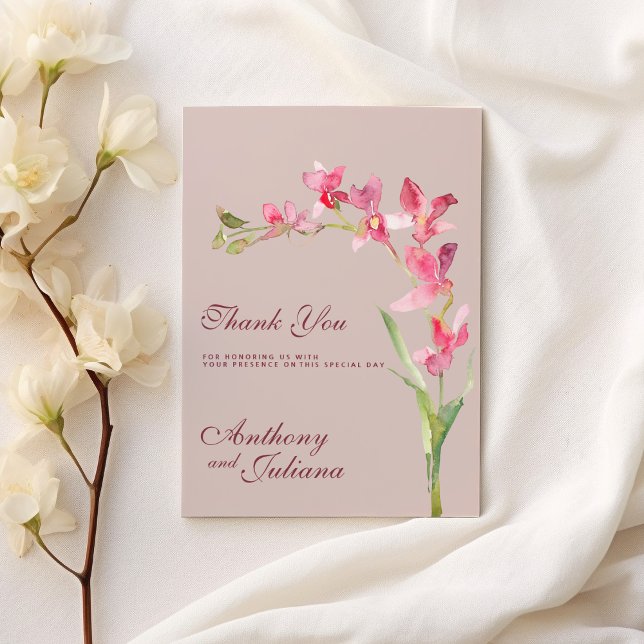 Invitation Élégant Merci de fleurs d'orchidées de menthe rose (Elegant blush pink mint orchid flowers Thank You )